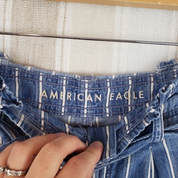 American Eagle Paper Bag‎ Shorts Blue Striped Size 2 - Picture 3 of 6